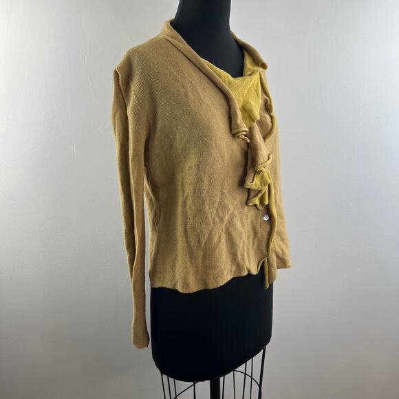 ESTEVE Wool Blend Yellow Sweater Long Sleeves Ruffle Neck Pullover Size 42 US 10 - Picture 6 of 10